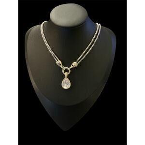 Two Tone Teardrop Pendant Necklace